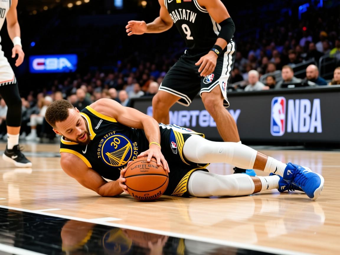 组图：NBA-勇士胜篮网库里争抢球权倒地